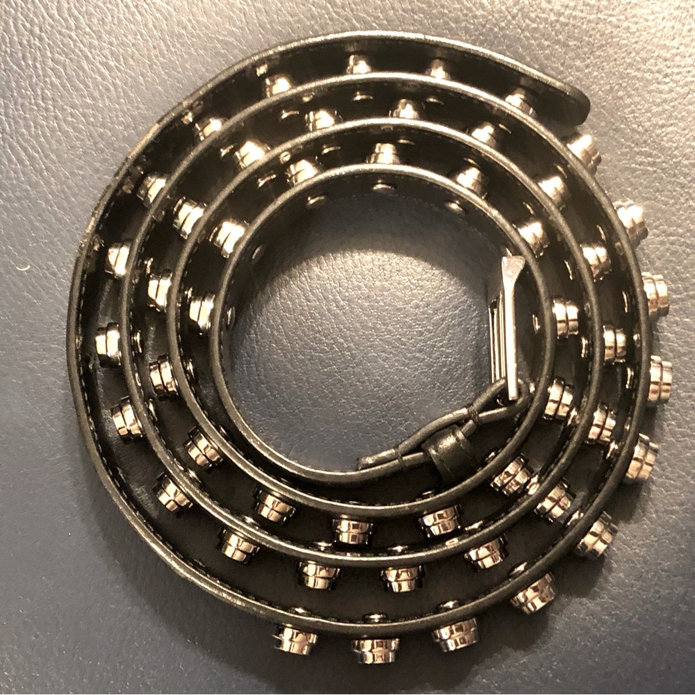 SAINT LAURENT MEN’S CLOUS MONET BLACK LEATHER BELT SILVER STUDS XL SZ 95 - Picture 8 of 14